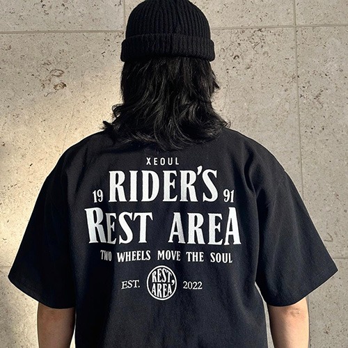 [레스트에어리어 티셔츠] RESTAERA - RIDER&#039;S AREA TEE (BLACK)